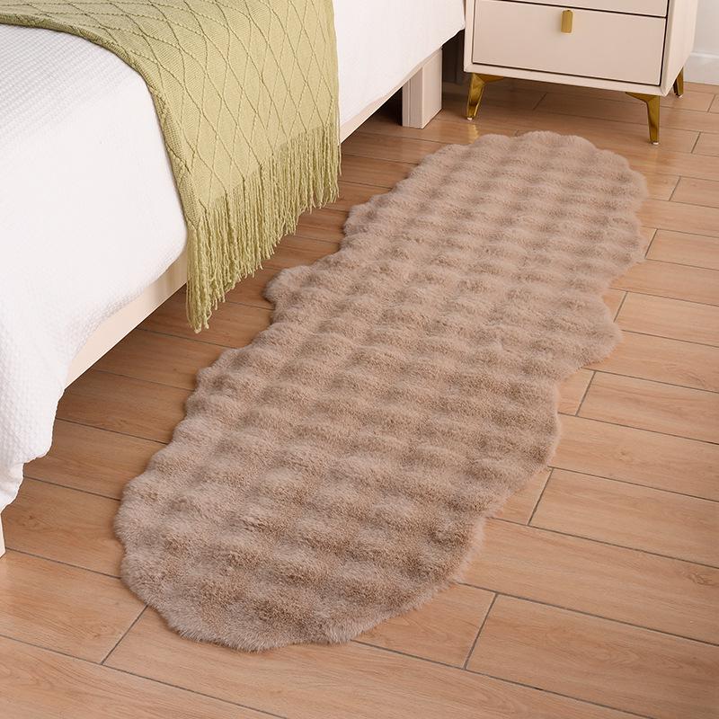 Cream Faux Rabbit Fur Irregular Shape Plush Carpet for Bedroom or Living Room 60x180 cm хаки