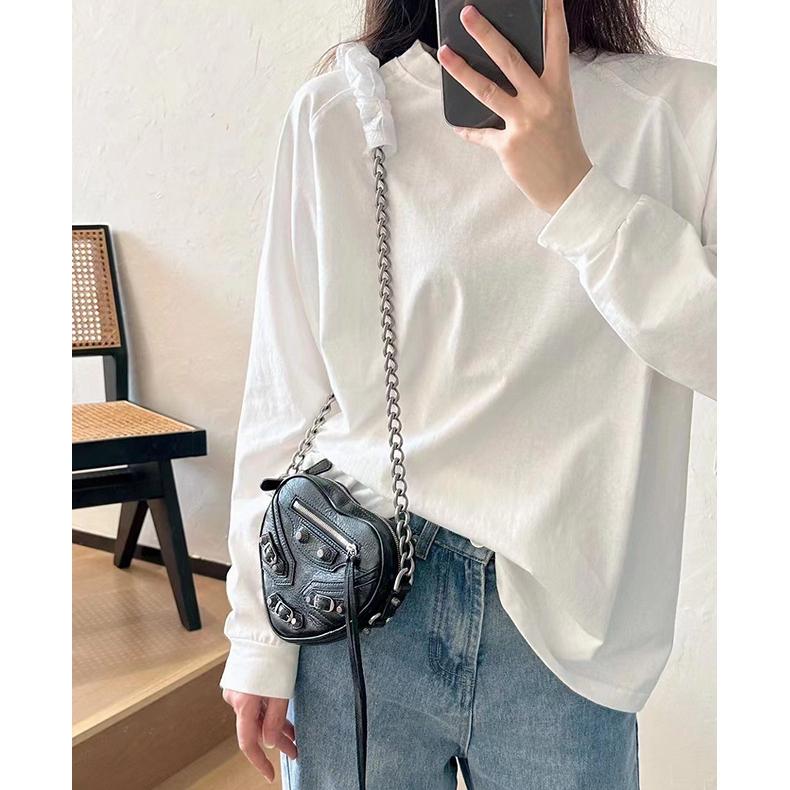 Mini Love Bag Sweet Cool Spicy Girl Style Rivet Locomotive Bag Women's Genuine Leather Diagonal Straddle Chain Bag