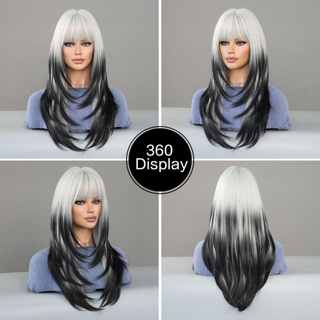 Women's Simulation Wig 63cm Hair Long Straight Wig Full Headgear Rose Hair Net Headdress Beauty Decoration Wig