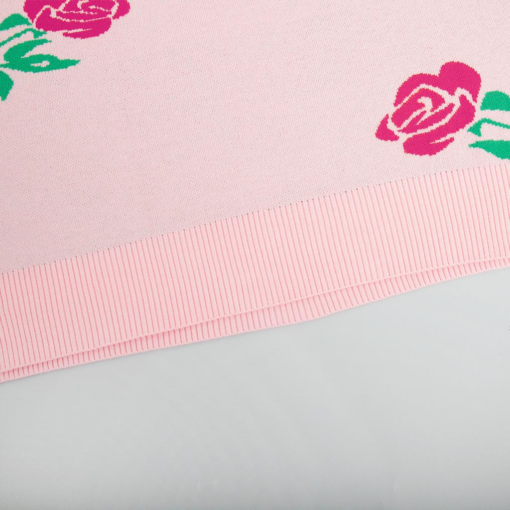 Autumn Winter Rose Print Sweater Women's Round Neck Loose Pullover Versatile Daily Comfortable Knitted Undercoat Top