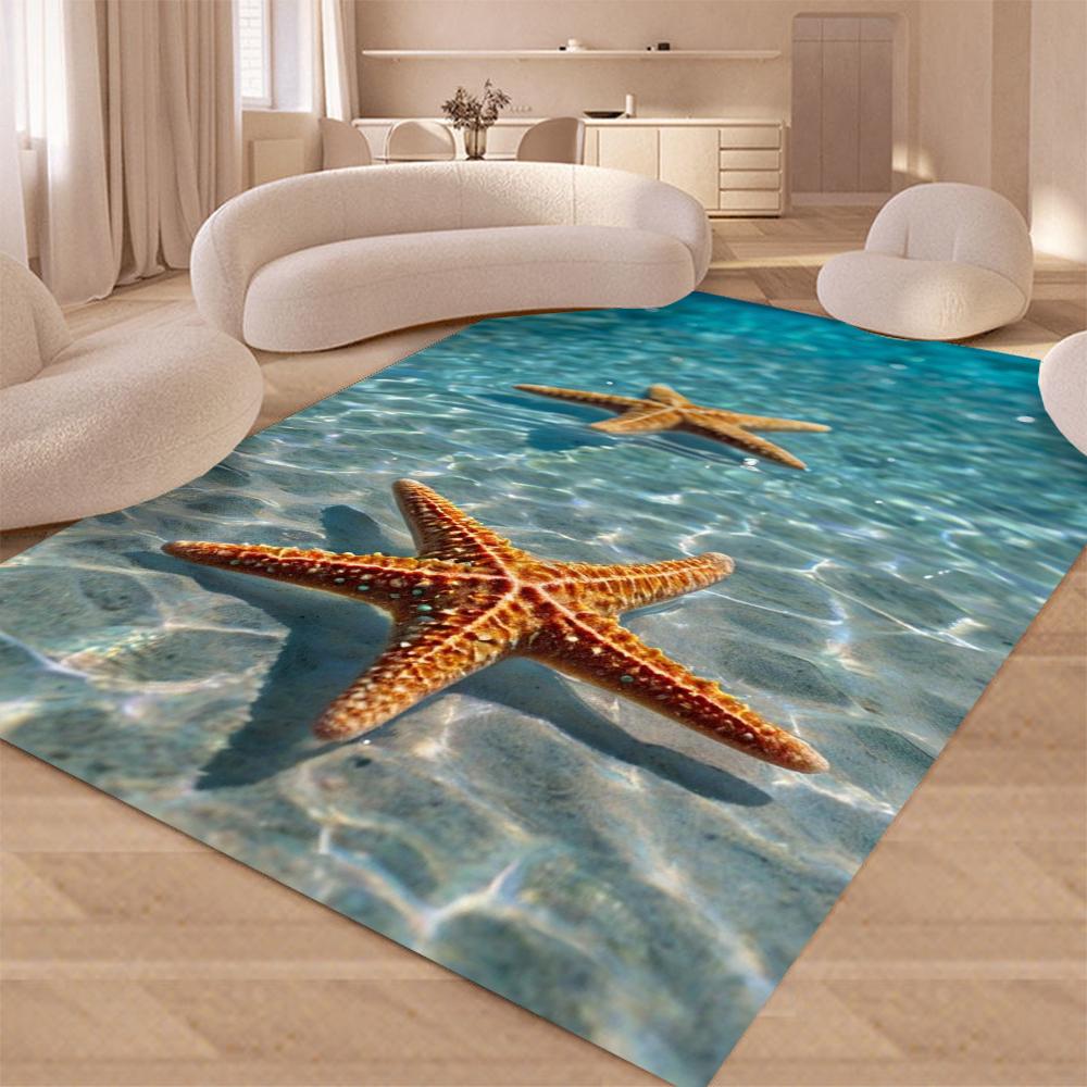 Starfish Beach Shell Sea Star Sand Carpet Rug for Living Room Bedroom Home Sofa Decoration,Kids Play Non-slip Floor Mat