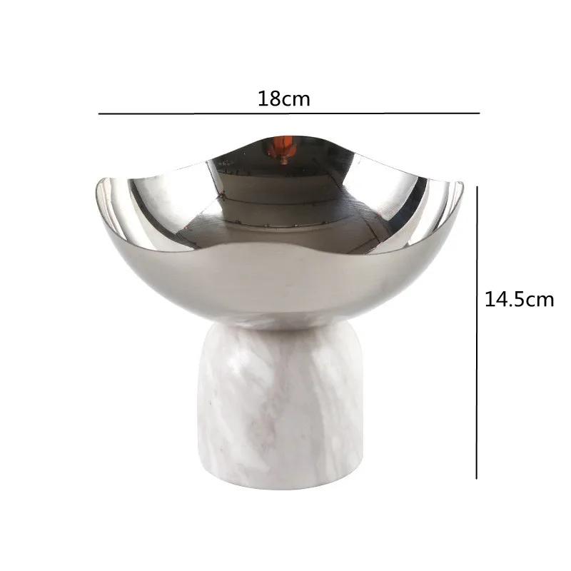 Light Luxury Marble Fruit Tray Decoration, Stainless Steel Tray, Irregular Metal Snack Tray Decoration in The Living Room