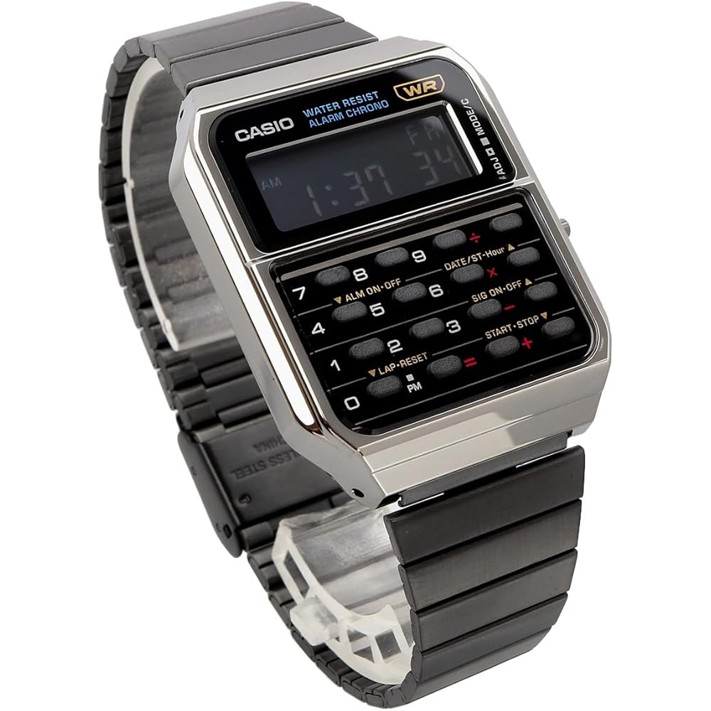 Casio Vintage Series Digital Watch CA-500WEGG-1B Unisex Metal Band 8-Digit Calculator Dark Gray Metallic
