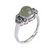 Ethnic Style Thai Silver Flower Green Stone Adjustable Finger Rings For Women Fashion New Jewelry Gift Party anillos