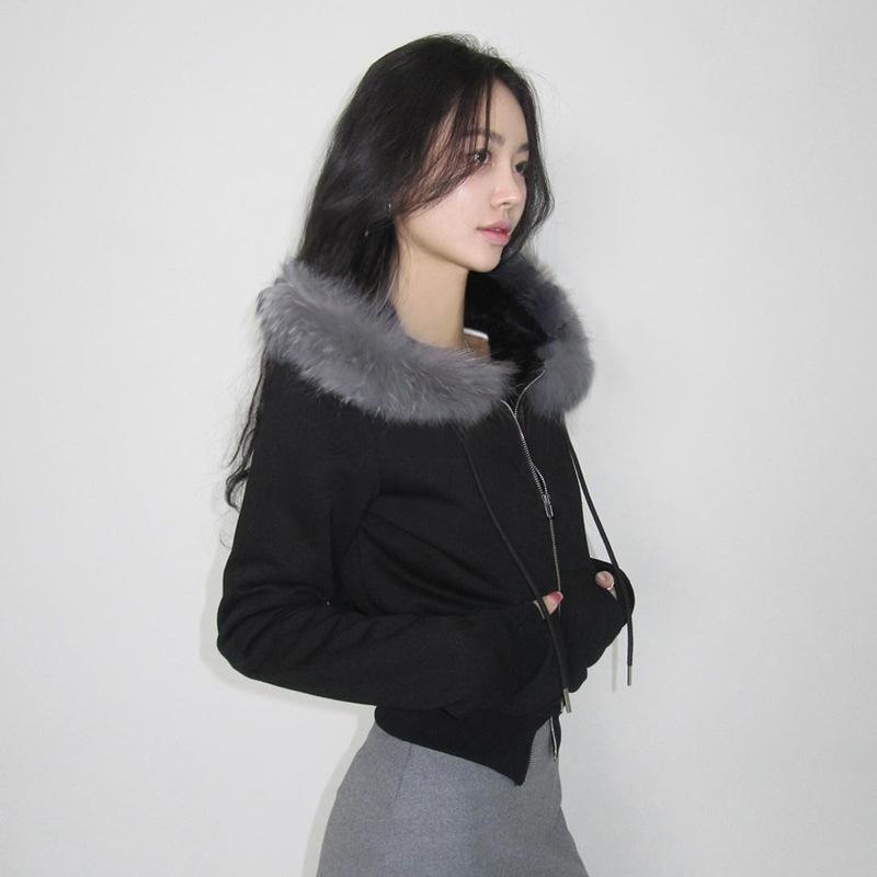 Gotické tmavé streetwearové mikiny s kapucňou, golier z umelej kožušiny, bundy s kapucňou na dvojitý zips, dámske ležérne vreckové gotické bundy Y2K Grunge jesenný kardigán
