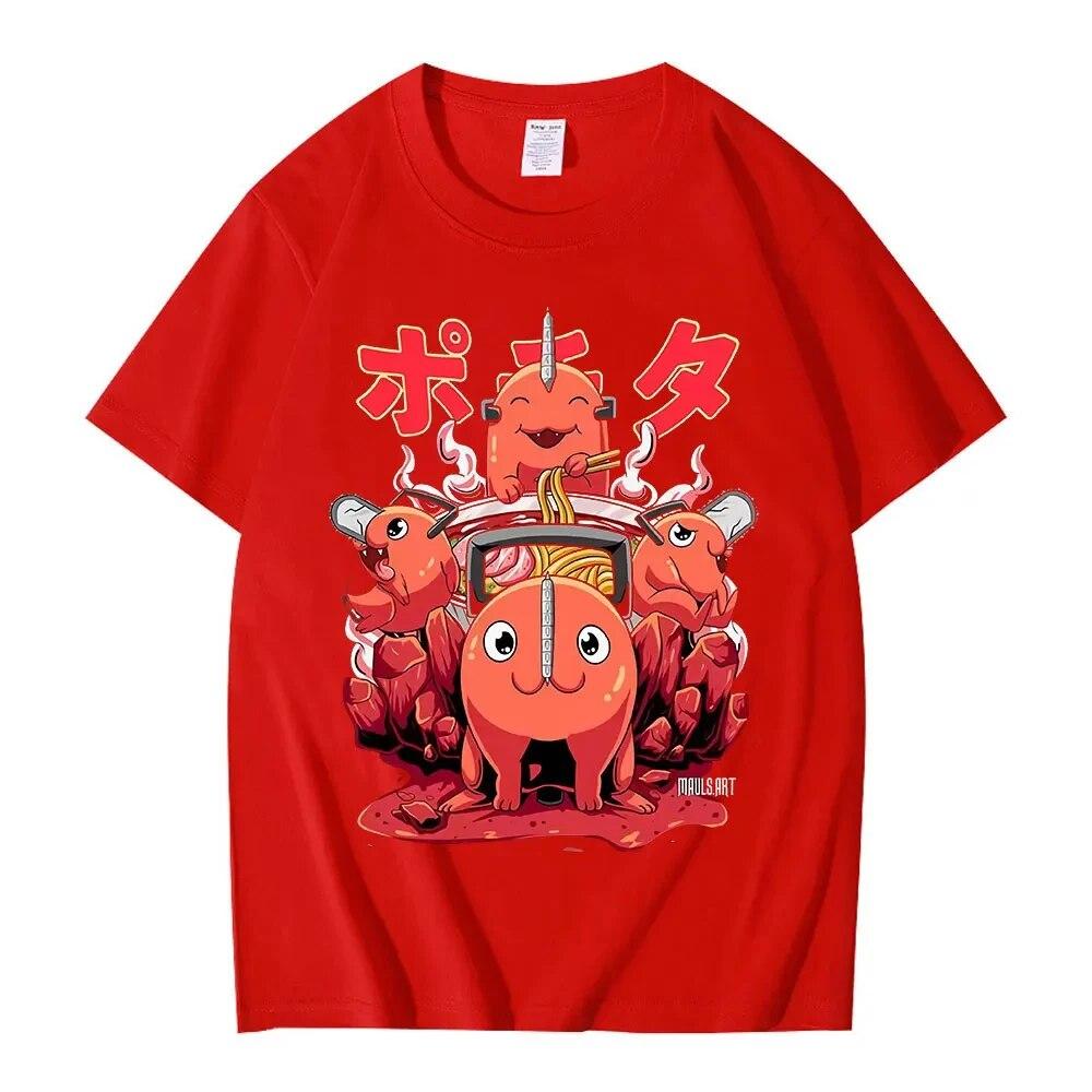 Japanische Anime Kettensäge Bedrucktes T-Shirt Sommer 100 % Baumwolle T-Shirt Unisex Damen Kurzarm T-Shirt Unisex Harajuku O-Ausschnitt T-Shirts Tops