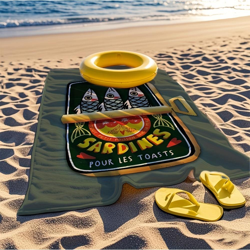 Retro Sardine Tin Beach Towel Patterned Sunscreen And Windproof Suitable For Swimming Pool Camping Travel Blanket
