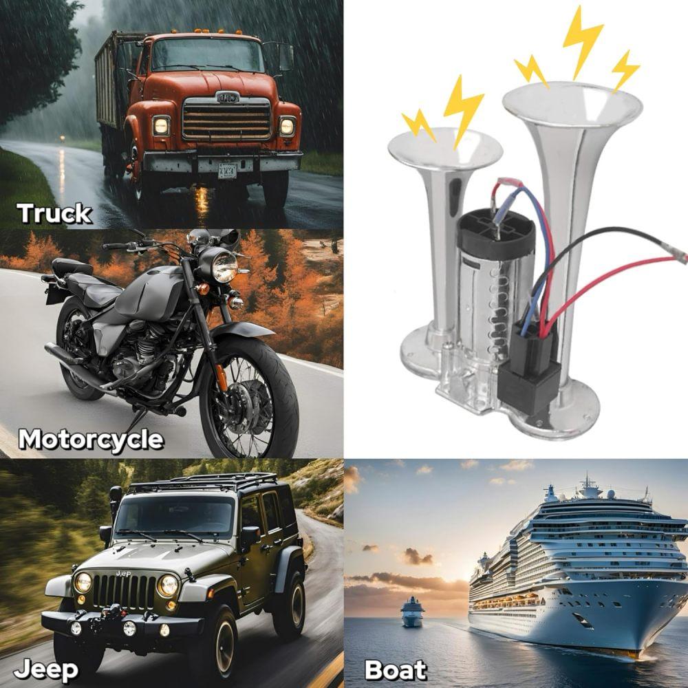 12V 600DB Car Air Horn, Super Loud Air Horn for Truck, Dual Electric Air Horns Kit for Vehicles- With Compressor