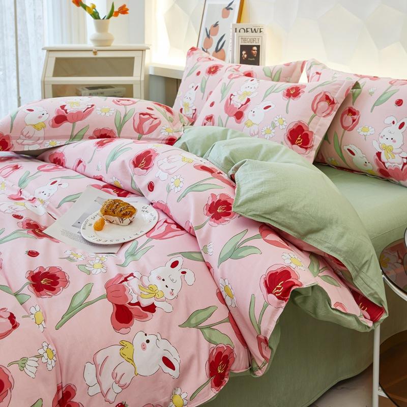Printed Pure Cotton Student Dormitory Three-piece Four-piece Single Quilt Cover Sheet Pillowcase Duvet Cover