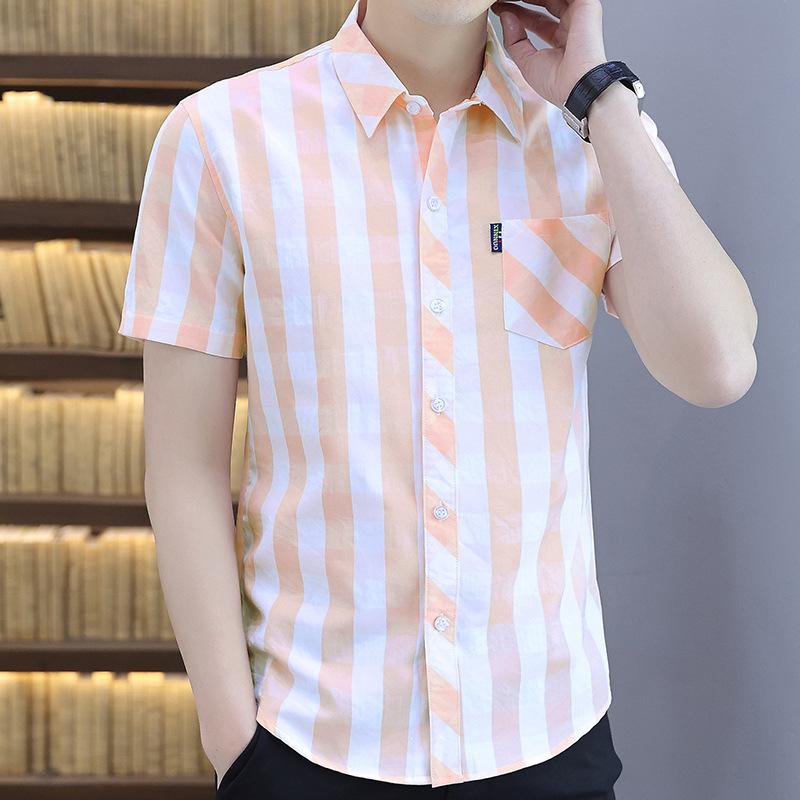 Модная полосатая рубашка с короткими рукавами — фото 4