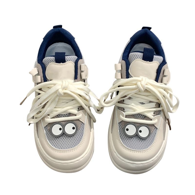 Big Eyes Cute Round Head Thick Sole Big Head Shoes New Board Shoes Versatile Little White Shoes Net Shoes Women's Breathable Mesh