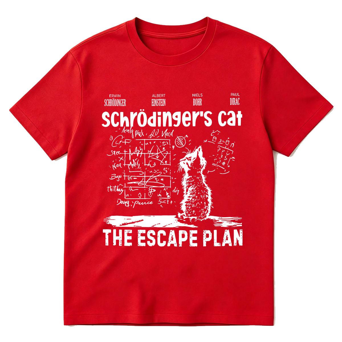 Schrodingers Cat The Escape Plan Tshirt Physics Quantum Mechanics Print Short Sleeved T Shirt Unisex Women Cotton Casual Tshirts S