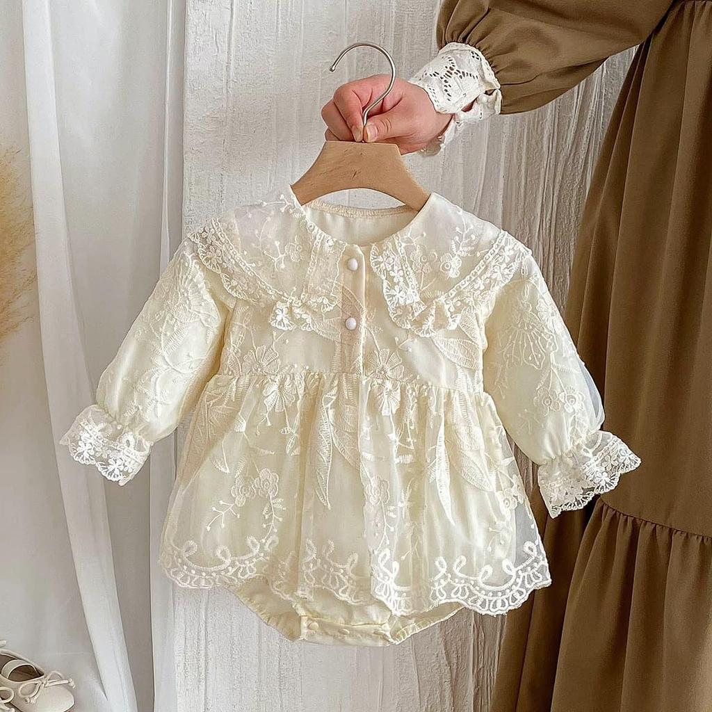 Baby Rompers for Tulle Baby Baby Long Floral Shrine First Monthly Years Old [VNGOLERRY] Girls, One-Piece Dress, Dress, Clothes, Sleeves, Lace,
