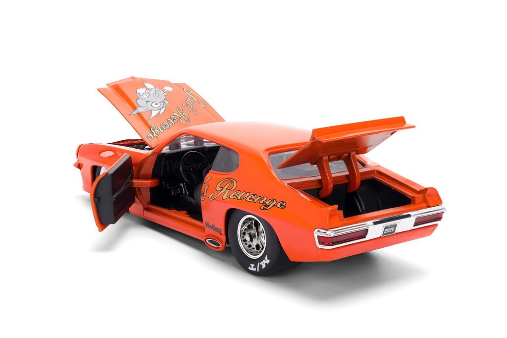 Jada Toys Big Time Muscle 1971 Pontiac GTO Diecast Car Opening Trunk and Rubber Tires 124 – Doors, Hood, (Orange)