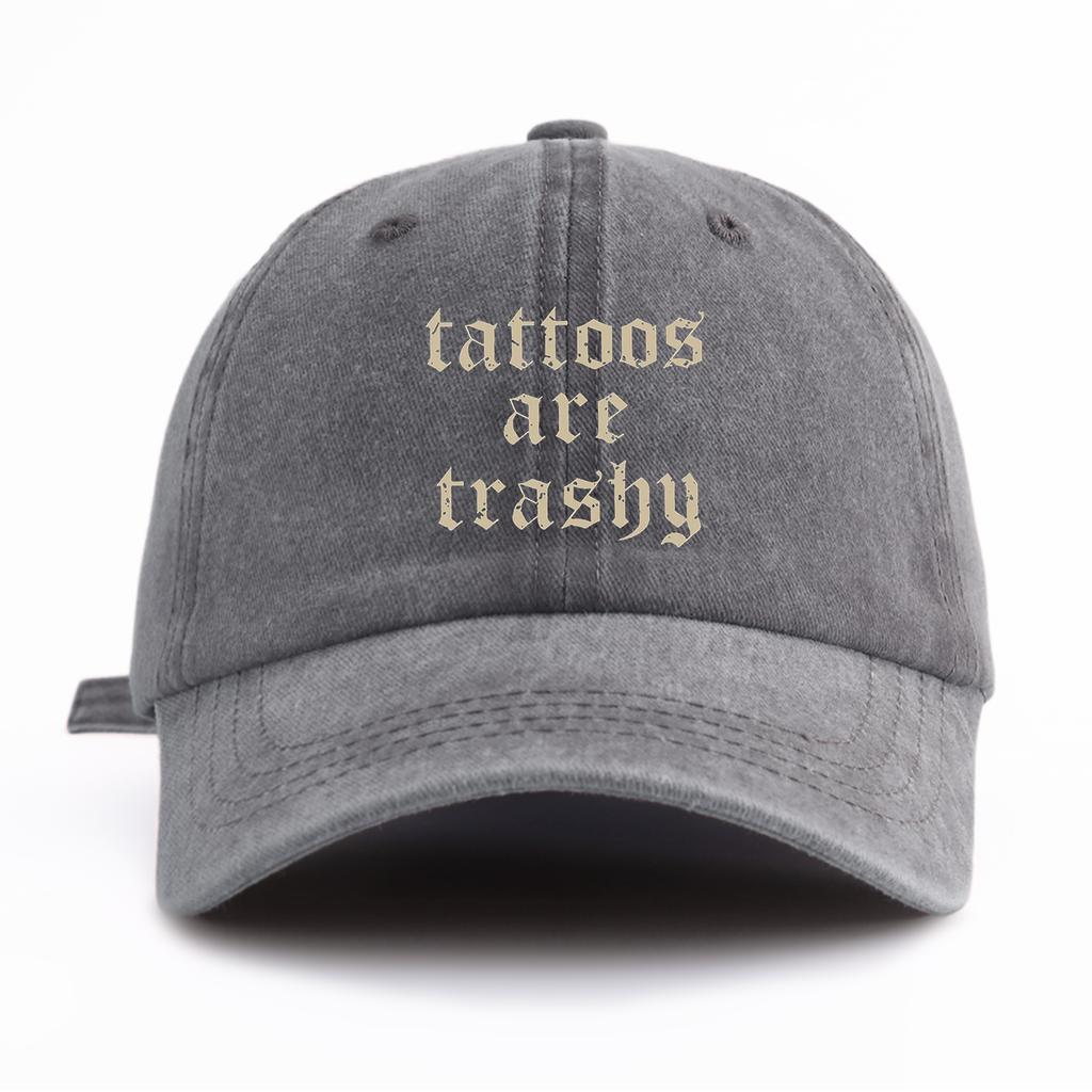 1pc Tattoos Print Washed Baseball Cap for Adults, Minimalist Retro Style Casual Soft Adjustable Dad Hat, Perfect As Gift