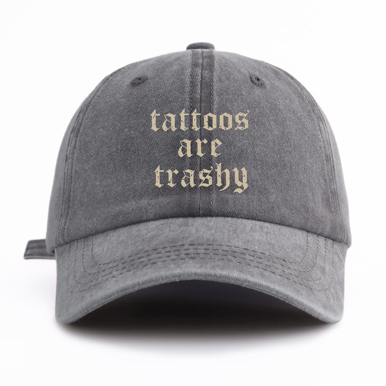 

1pc Tattoos Print Washed Baseball Cap for Adults, Minimalist Retro Style Casual Soft Adjustable Dad Hat, Perfect As Gift серый