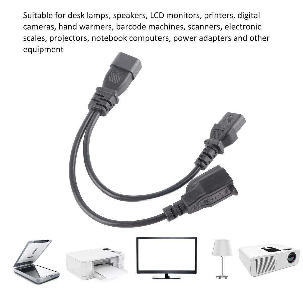 Power Cords C14 Male To C13 Nema 5‑15R Female Power Cord 10A 250V Safe Waterproof 1 in 2 Out One Time Molding For LCD Monitors