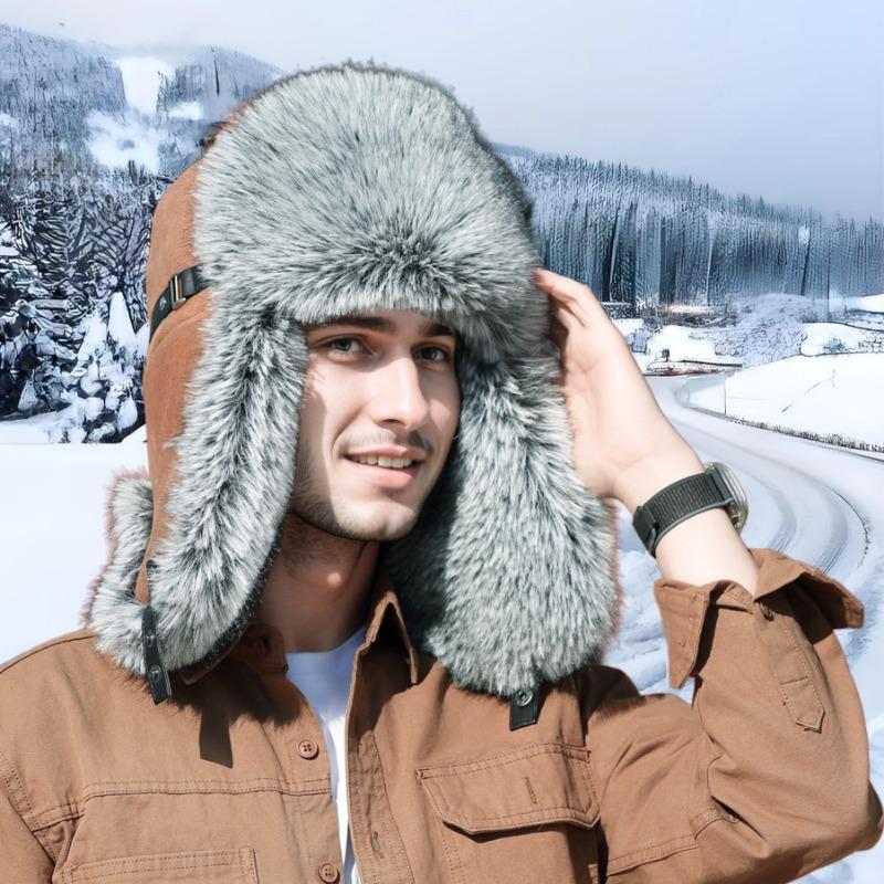 Winter Imitation Fur Men's Locomotive Thickened Warm Middle and Old Ear Protection and Cold Hat