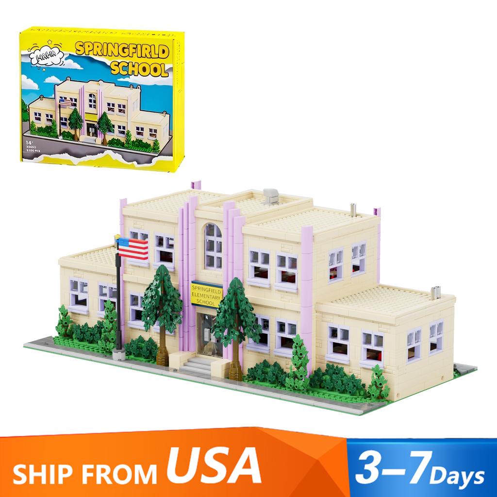 Springfield Elementary School House Buildings Sets,8 Figures City Apartment Architecture Model Modular Buildings Blocks 3500 PCS