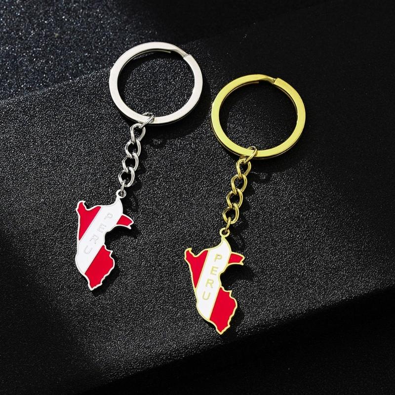 Handmade Peru Map Keychain Y2k Ornament Car Keyring Backpack Handbag Keyring