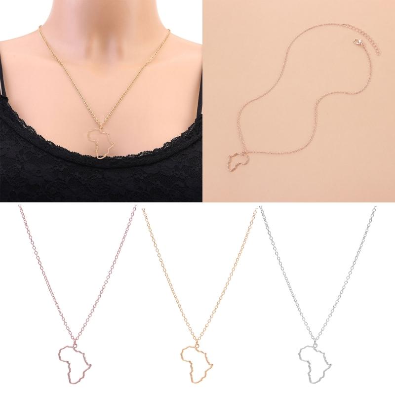 Collier à breloques carte de l'afrique, bijoux, pendentif drapeau creux, chaîne de clavicule, ethnique traditionnelle, carte de l'afrique, bijoux cadeau unisexe