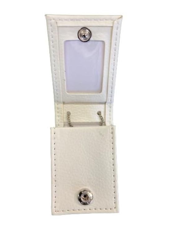 [SGI] Soka Gakkai Buddhist Amulet Case, Leather (with Eight Leaves), with Chain (White)