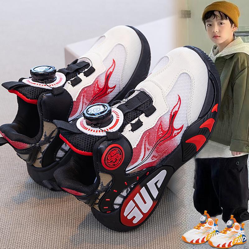 Boys Breathable Mesh Basketball Shoes Spring Autumn Soft Sole Non Slip Sports Sneakers For Big Kids Running Training