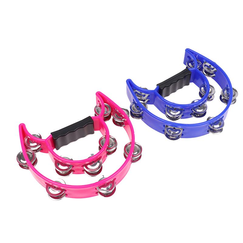 Hand Bell Double Row Rattle Orff Tambourine Double Layer Hand Bell Drum Percussion Instrument Handle Jingle Bell Educational Toy