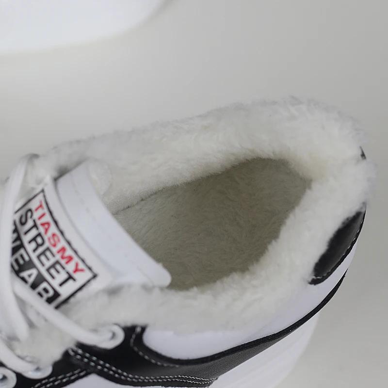 Fashion 12CM Genuine Leather Thick Sole Hidden Heel Fashion Vulcanize Ankle Booties Winter Plush Autumn Spring Shoes