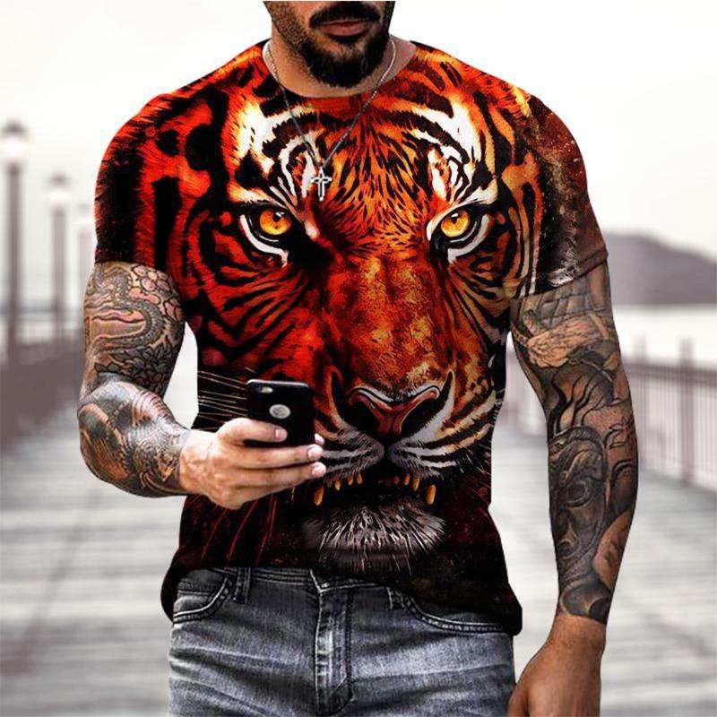 Summer Tees Tops 3D Tiger Print Men's T-Shirt Casual Animal Pattern T Shirt Streetwear Quick Dry Fashion Oversized Clothes