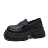 Platform Thick Heel British Style Small Leather Shoes Women's 2025 New Autumn and Winter One-pedal Women's Shoes Single Shoes Black Loafers