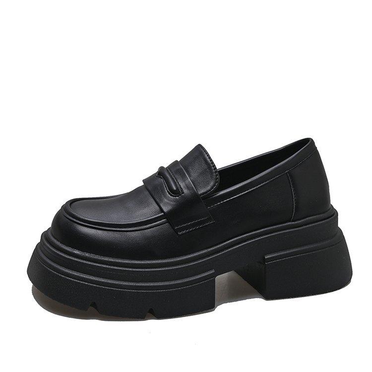 Platform Thick Heel British Style Small Leather Shoes Women's 2025 New Autumn and Winter One-pedal Women's Shoes Single Shoes Black Loafers