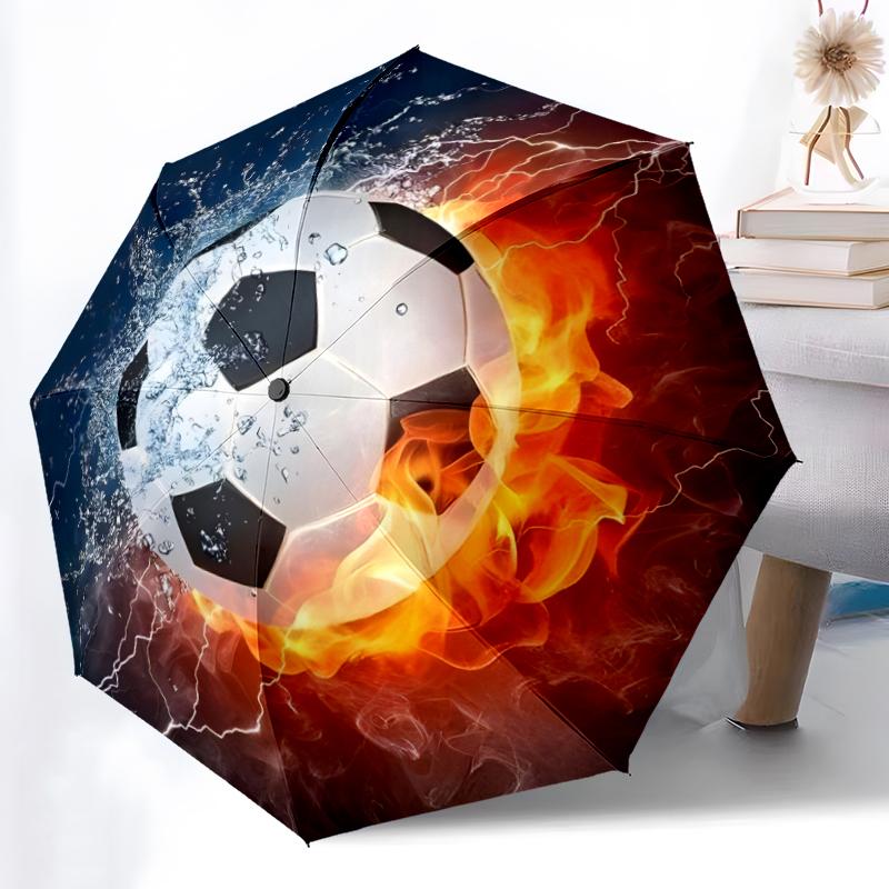 1pc Sturdy 8-Bone Auto Umbrella, Football Design Umbrella, Digital Printed, Foldable Umbrella for On-the-Go Outdoor Use
