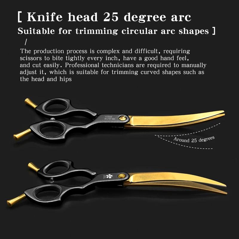 Professional 6.5 Inch Pet Grooming Curved Scissors 25 Degree Upward Thinning Shears for Dogs Cats