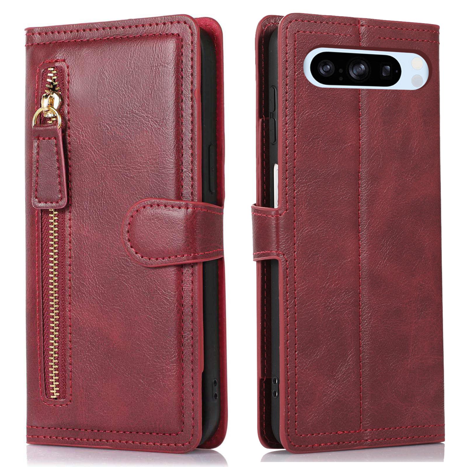 

Для чохла Google Pixel 8 Pro Шкіряний чохол-книжка на блискавці з відділенням для карток Red