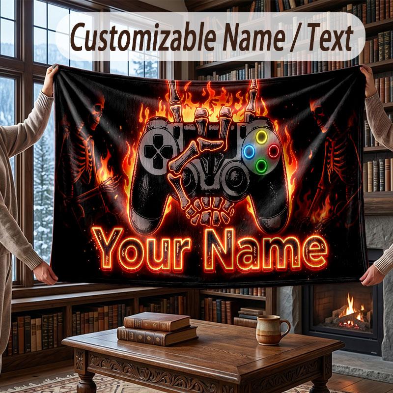 Game Controller Theme Throw Blanket Custom Name Text Personalized Blanket Soft Cozy Blanket for Home Sofa Bed