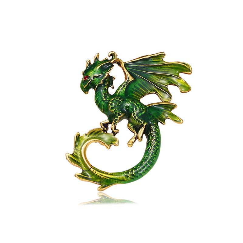 Retro Oil Drip Cartoon Dragon Shape Brooch Men's Personalized Suit Coat Accessories Pin Jewelry