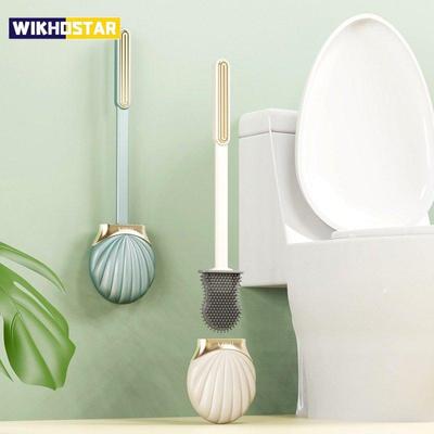 Long Handle Toilet Brush Silicone Brush Head Toilet Brush Shell Shape Holde No Dead Corner Wall-Mounted Cleaning Brush