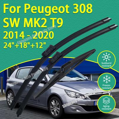 Front Rear Silicone Coating Wipers for Peugeot 308 SW MK2 T9 Hatch 2014 -  24"+18"+12" Car Wiper Windshield WindscreenBlades