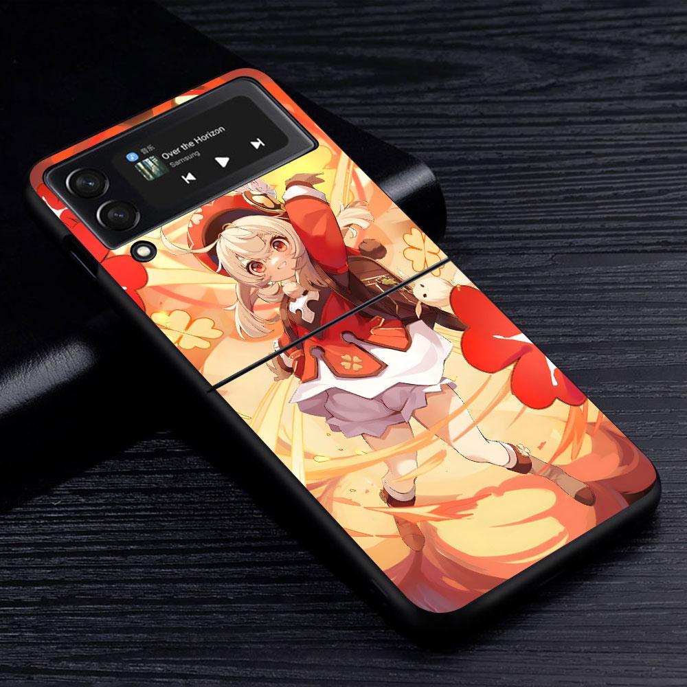 Custodia Klee Genshin Impact per Samsung Galaxy Z Flip4 Flip3 5G Guscio Rigido in PC per Cellulare Z Flip 4 3 Nero Coque Zflip4 Zflip3 Copertura