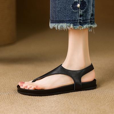 Fashion 2025 Summer Women Sandals Split Leather Women Slippers Open Toe Flat with Women Shoes Slingback Flip Flops Modern Beach Slippers