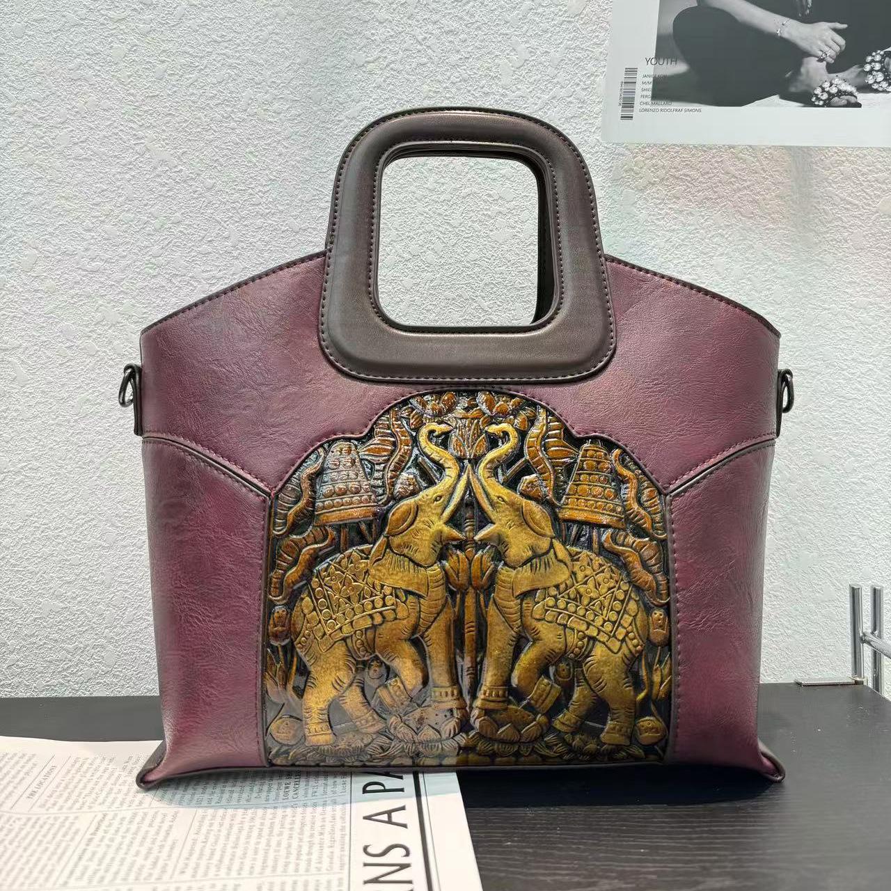 

Этническая вышитая сумочка с благоприятными мотивами - просторная фактурная женская сумка через плечо, многофункциональная дневная сумка в восточном стиле фиолетовый