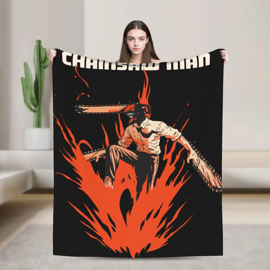 Anime Chainsaw Man Superweiche Decke Kobeni Manga Denji Power Reze Plüsch-Kuscheldecke Stuhl Flanell-Tagesdecke Sofa-Bettbezug