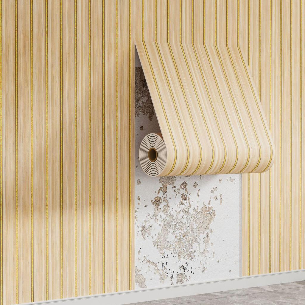 Waterproof Wood Grain Self-Adhesive Faux Lattice Wall Sticker for Living Room