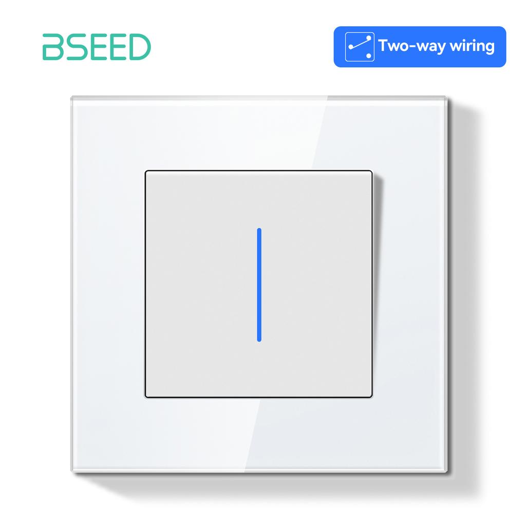 BSEED 1/2Gang Mechanical Light Switches 2way Pass Through Switch With EU Socket USB Type-c LED Indicator Glass Frames E Series