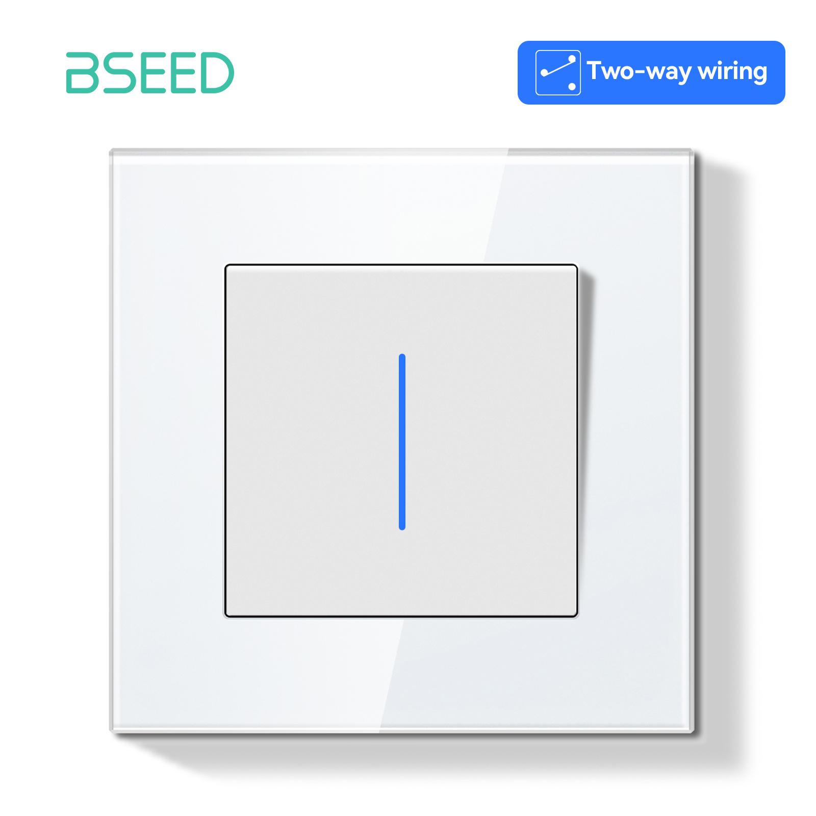 

BSEED Switch Light Switch With LED 2 Way White Glass Frame Wall Power Sockets USB-C Phone Charge E-Series EU Standard No WIFI&EU standard