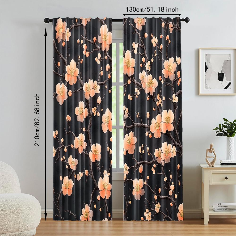 2 pcs   versatile polyester transparent curtains for home decoration Retro Dead Branches Floral for use in bedrooms and living