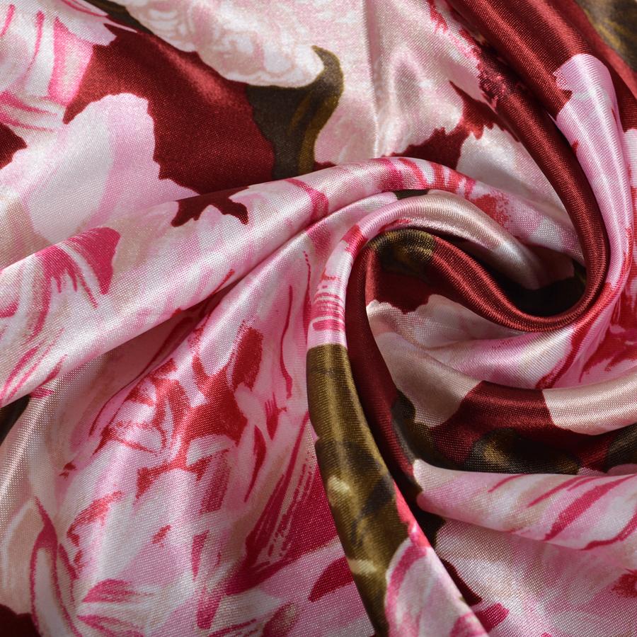 BYSIFA New Accessories Women Wine Red Silk Scarf Cape Fashion Chinese Rose Satin Square Scarves Shawls Ladies Headkerchief Hijab