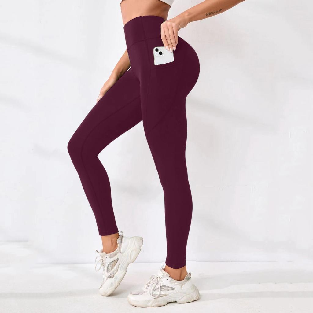 Women's Fashion Color Stitching High Waist Hip Pocket Outdoor Sports Pants Fitness Tight Base Cropped Pants