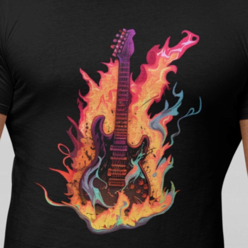 

Flaming Electric Guitar graphic T-shirt. Music lover apparel. Metal T-shirt. Gui Unisex T-Shirt L